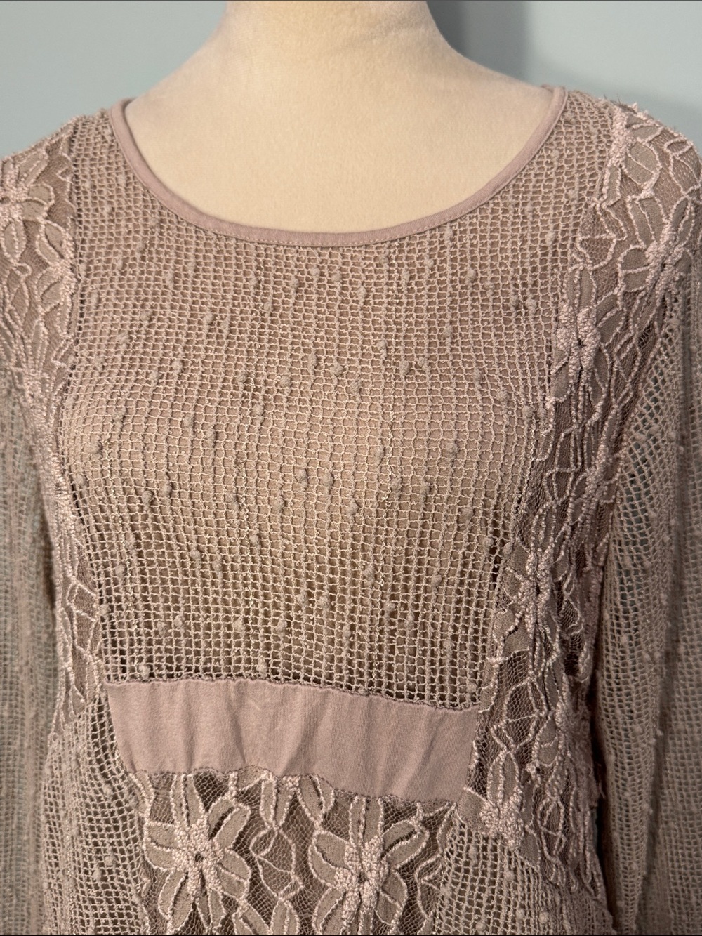 Indigo Soul floral lace Knit Long Sleeve Top Size L - Picture 3 of 7